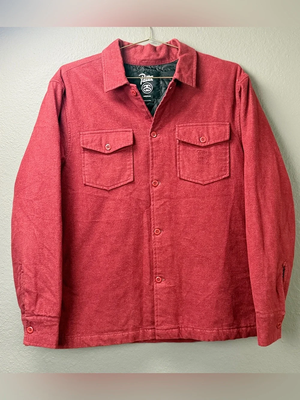 Stussy x Patta Cotton Men's Overshirt Jacket Sz M Burgundy Red Medium FW19 Rare